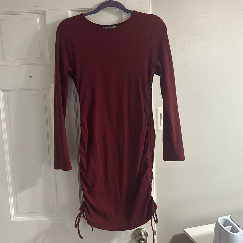 Red long sleeve dress with side ruching detail - size XL